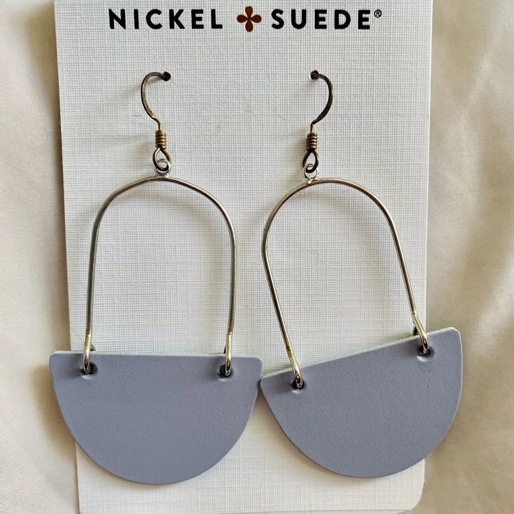 Nickel & Suede wisteria islas with silver hardware, leather dangle earrings. - Picture 1 of 1